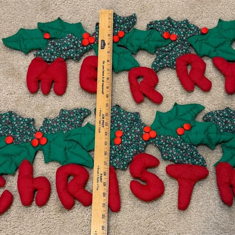 Merry Christmas Stuffed Fabric Garland Holly Ivy Berries 21x37